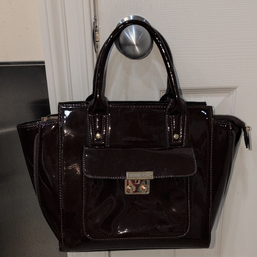 Michael Kors Dark Brown Patent Satchel Gorgeous Purse